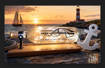 Maritime Deko Geschenkflasche Küstenkinder mit LED Licht